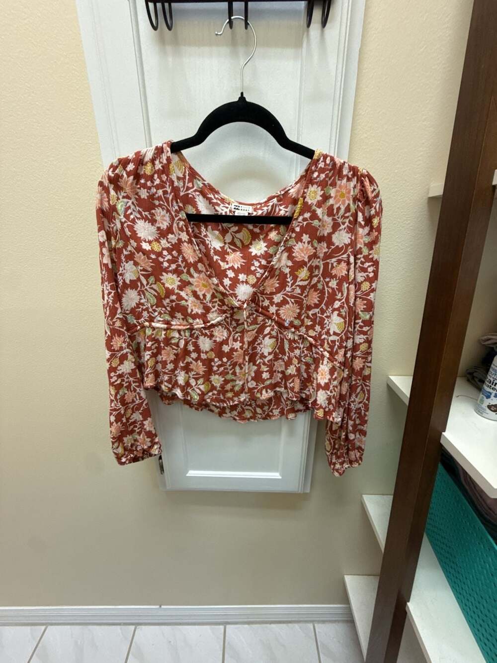 Billabong Time Goes By Cropped Peplum Long Sleeve Floral Top
